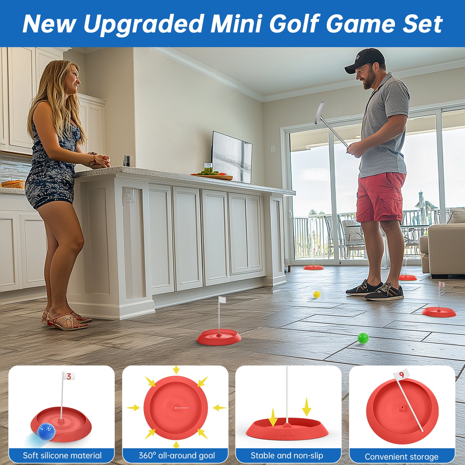 Mini Golf Game Set, Indoor Mini Golf Course for Adults Includes 9 Holes, 4 Balls, Dry-Erase Scorecard, and Golf Putter, Build Your Own Miniature Golf Course at Home Office Green Backyard, Red Mini Golf Game Set, Indoor Mini Golf Course for Adults Includes 9 Holes, 4 Balls, Dry-Erase Scorecard, and Golf Putter, Build Your Own Miniature Golf Course at Home Office Green Backyard, Red